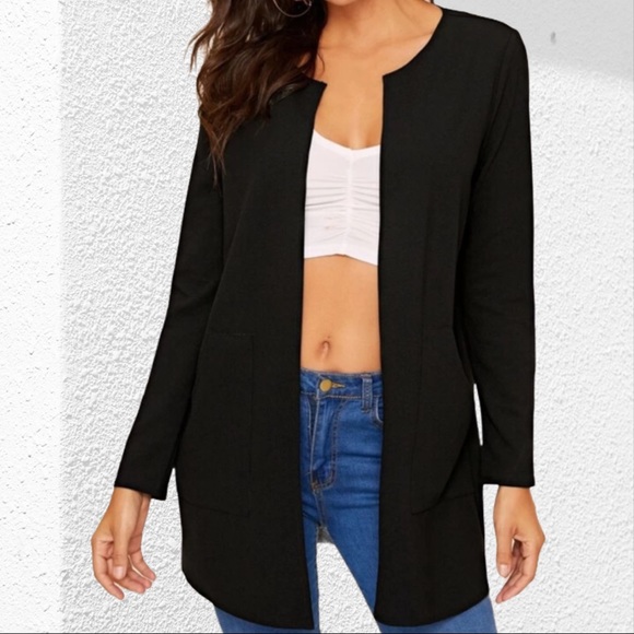 Jackets & Blazers - Mid length coat pockets business minimalist BLACK oversized blazer